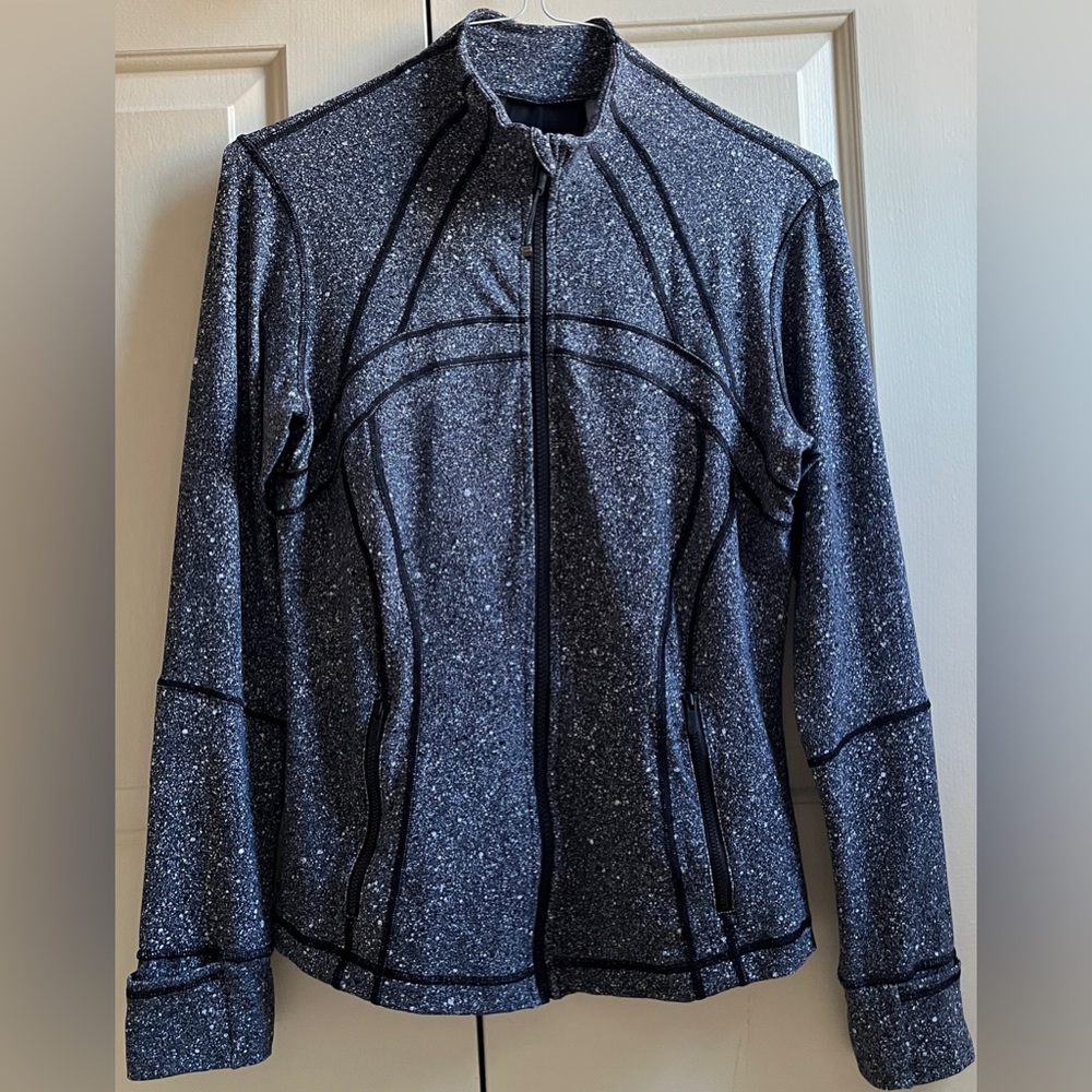 🍒LULULEMON sz 12 Classic DEFINE Jacket LUMINESCE SPLATTER Black White *LUON